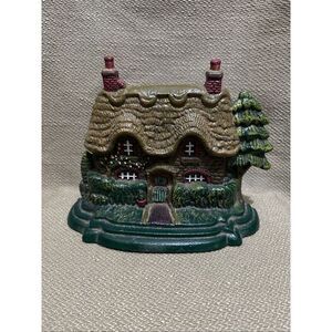 Vintage Cast Iron English Cottage With Thatched Roof Doorstop Heavy 11”